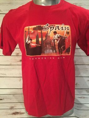 Spain Norwegian Cruise Lines Travel Souvenir Bull Fight Cathedral Dance TShirt L
